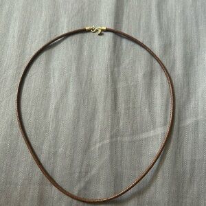 Italian Brown Leather Rope Necklace with 14k Gold Clasp | 17.25”
